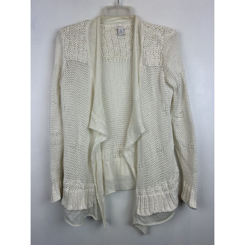 Chico's Sweater Womens 0 S Ivory Cardigan Open Front Knit Long Sleeve Capsule